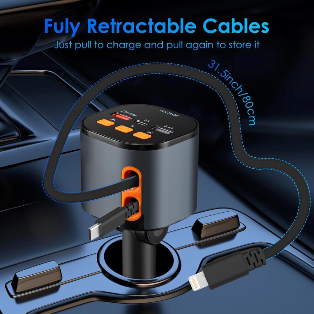 Retractable Car Charger: The Ultimate 5-in-1 Guide to Clutter-Free Fast Charging & Bluetooth - Image 7