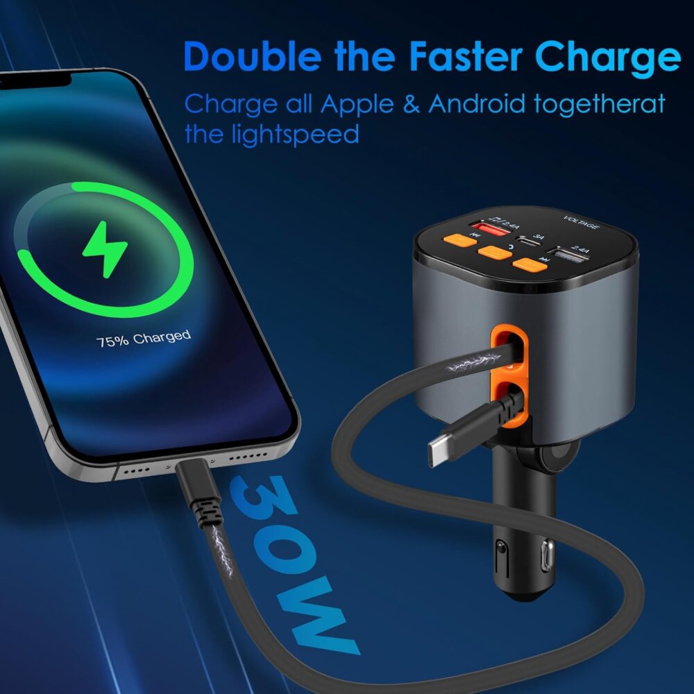 Retractable Car Charger: The Ultimate 5-in-1 Guide to Clutter-Free Fast Charging & Bluetooth - Image 2
