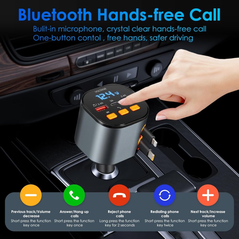 Retractable Car Charger: The Ultimate 5-in-1 Guide to Clutter-Free Fast Charging & Bluetooth - Image 3