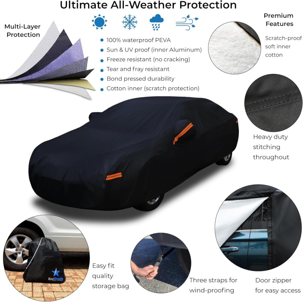 EzyShade 10-Layer Black Car Cover: The Ultimate Guide to a Custom-Fit, All-Weather Shield - Image 2