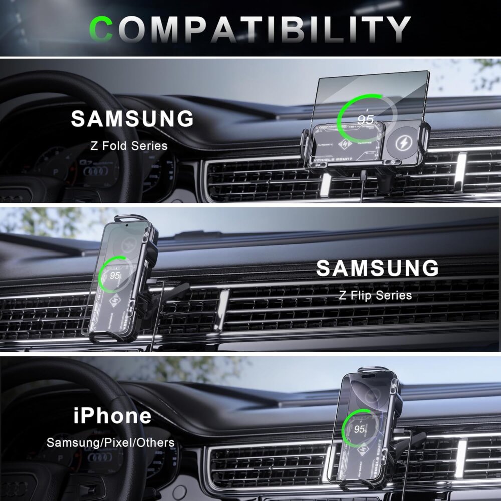 Wireless Car Charger for Z Fold: The Ultimate 15W Dual Coil Mount with One-Touch Rotation - Image 4