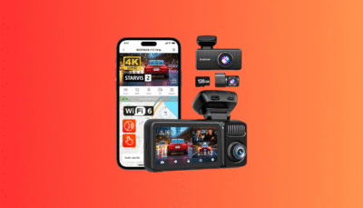 The REDTIGER F17 Elite 3-channel dash cam showing its vibrant full-color night vision on the touchscreen display.
