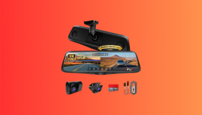The PORMIDO OEM mirror dash cam showing its seamless factory-finish installation and detached front camera.
